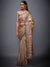 RI Ritu Kumar Beige & Burgundy Embroidered Saree With Unstitched Blouse