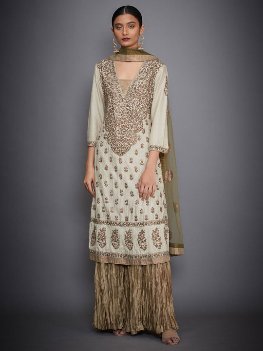 RI-Ritu-Kumar-Beige-And-Khaki-Green-Embroidered-Suit-Set-Complete-View