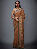 RI-Ritu-Kumar-Beige-And-Olive-Green-Paisley-Print-Saree-with-Unstitched-Blouse-Front-View
