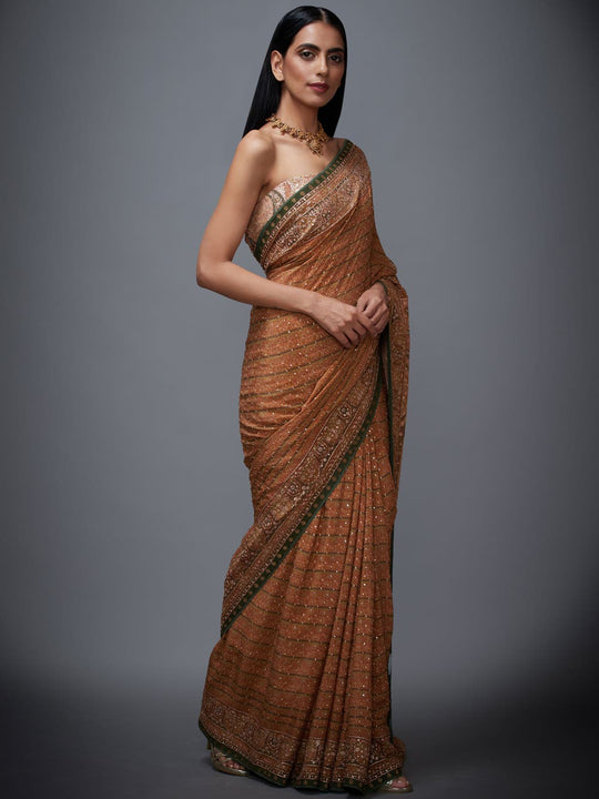 RI-Ritu-Kumar-Beige-And-Olive-Green-Paisley-Print-Saree-with-Unstitched-Blouse-Side-View2