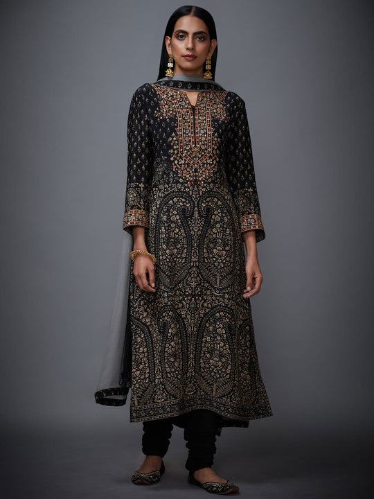 RI-Ritu-Kumar-Black-And-Beige-Embroidered-Suit-Set-Complete-View