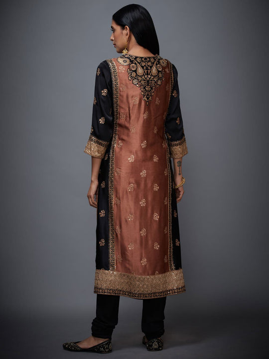 RI-Ritu-Kumar-Black-And-Brown-Silk-Embroidered-Suit-Set-Back
