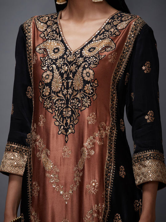 RI-Ritu-Kumar-Black-And-Brown-Silk-Embroidered-Suit-Set-Closeup
