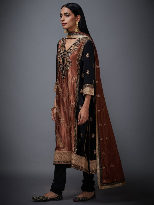 RI-Ritu-Kumar-Black-And-Brown-Silk-Embroidered-Suit-Set-Side-View1