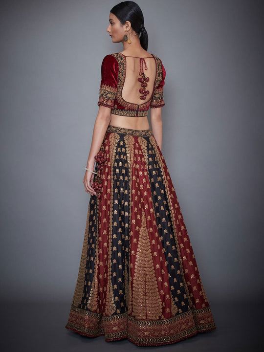 RI-Ritu-Kumar-Black-And-Burgundy-Embroidered-Lehenga-Set-Complete-Back
