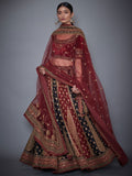 RI-Ritu-Kumar-Black-And-Burgundy-Embroidered-Lehenga-Set-Front-View