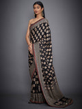 RI-Ritu-Kumar-Black-And-Burgundy-Embroidered-Saree-With-Unstitched-Blouse-Side-View1