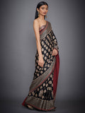 RI-Ritu-Kumar-Black-And-Burgundy-Embroidered-Saree-With-Unstitched-Blouse-Side-View2