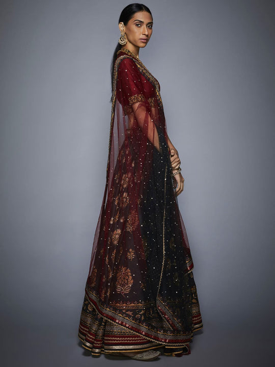 RI-Ritu-Kumar-Black-And-Burgundy-Floral-Lehenga-Set-Side-View2