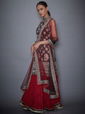 RI-Ritu-Kumar-Black-And-Burgundy-Geometric-Kurti-With-Skirt-And-Dupatta-Side-View1