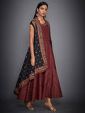 RI-Ritu-Kumar-Black-And-Burgundy-Tiered-Dress-With-Jacket-Side-View3