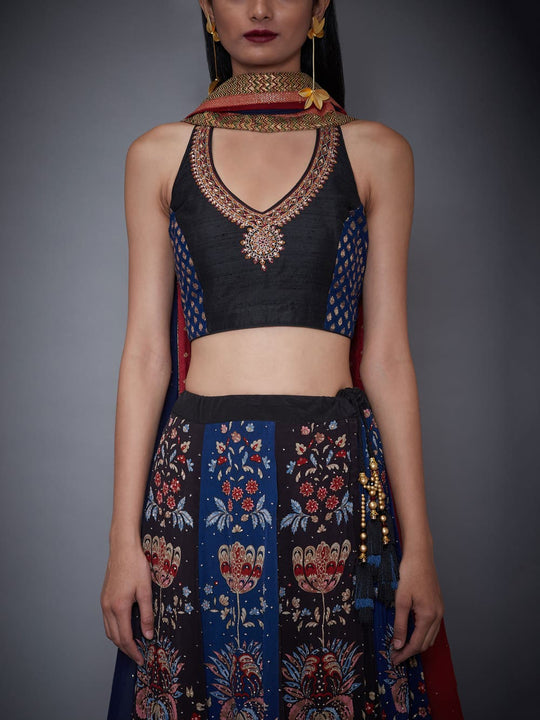 RI-Ritu-Kumar-Black-And-Indigo-Embroidered-Lehenga-With-Dupatta-CloseUp