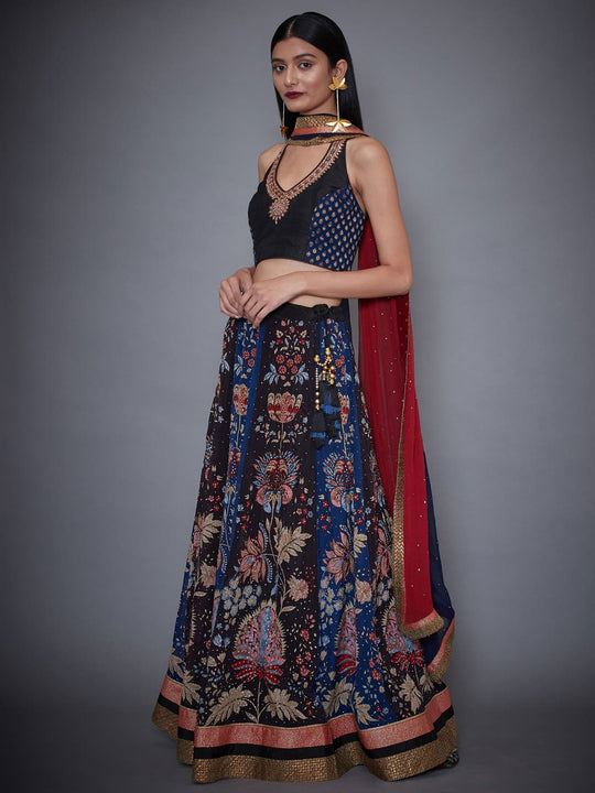 RI-Ritu-Kumar-Black-And-Indigo-Embroidered-Lehenga-With-Dupatta-Side-View2