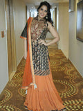 RI-Ritu-Kumar-Black-And-Rust-Embroidered-Kurti-With-Dupatta-And-Skirt-Complete-View