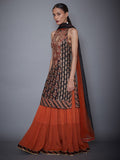 RI-Ritu-Kumar-Black-And-Rust-Embroidered-Kurti-With-Dupatta-And-Skirt-Side-View