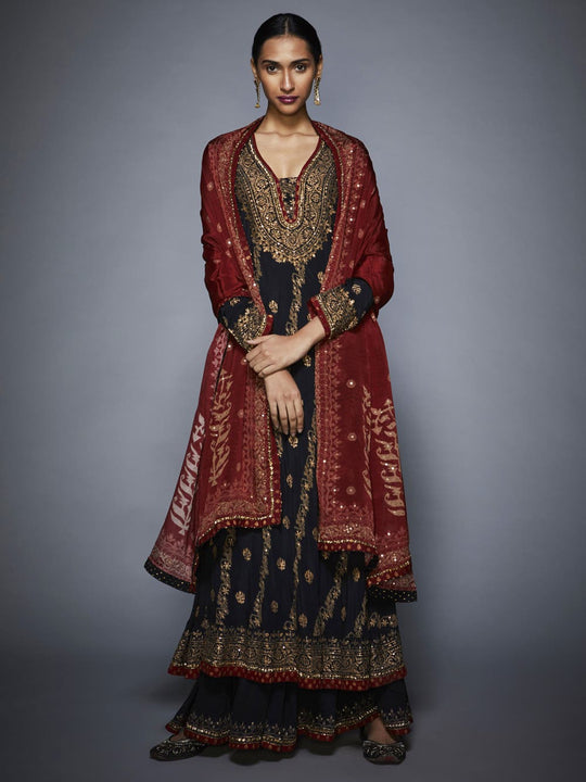 RI-Ritu-Kumar-Black-Burgundy-Embroidered-Anarkali-Suit-Complete-View