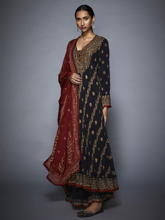 RI-Ritu-Kumar-Black-Burgundy-Embroidered-Anarkali-Suit-Side-View1