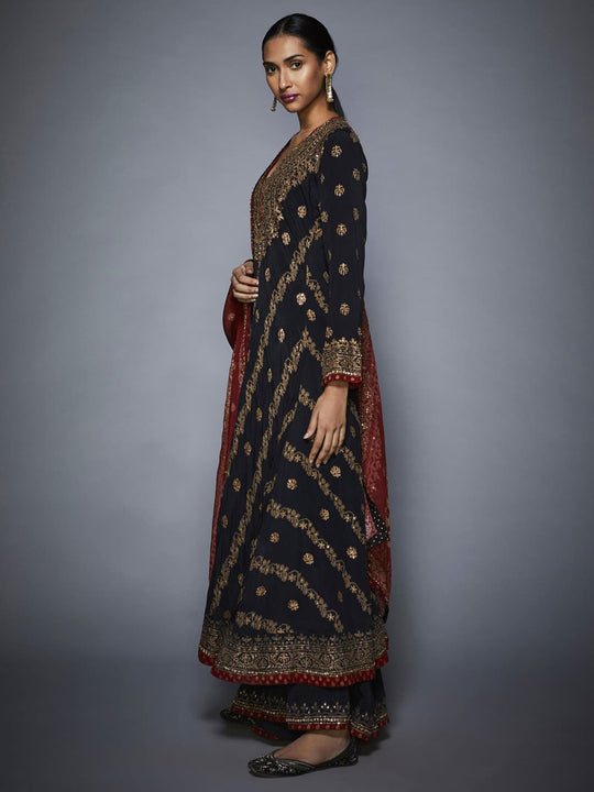 RI-Ritu-Kumar-Black-Burgundy-Embroidered-Anarkali-Suit-Side-View2