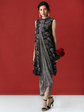 RI-Ritu-Kumar-Black-Ecru-Printed-Cowl-Dress-Complete-View