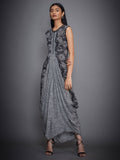 RI-Ritu-Kumar-Black-Ecru-Printed-Cowl-Dress-Front-View