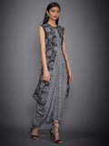 RI-Ritu-Kumar-Black-Ecru-Printed-Cowl-Dress-Side-View2