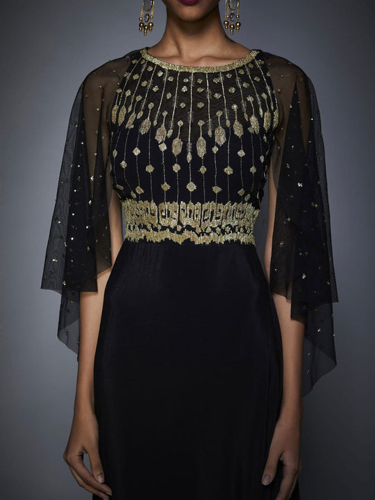 RI Ritu Kumar Black Embroidered Draped Gown Saris and Things RI Ritu Kumar Black Embroidered Draped Gown Saris and Things