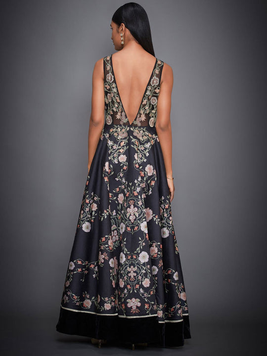 RI Ritu Kumar Black Embroidered Floral Gown Saris and Things RI Ritu Kumar Black Embroidered Floral Gown Saris and Things