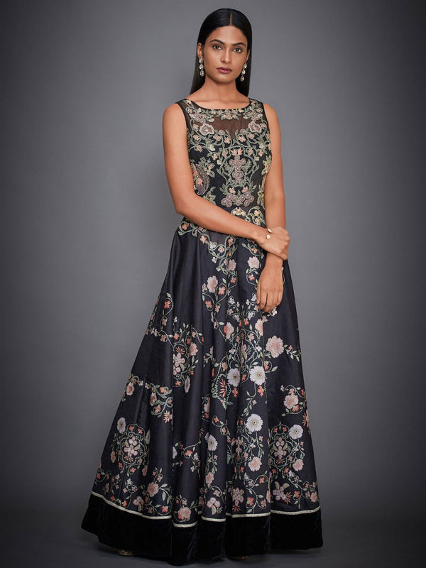 RI Ritu Kumar Black Embroidered Floral Gown