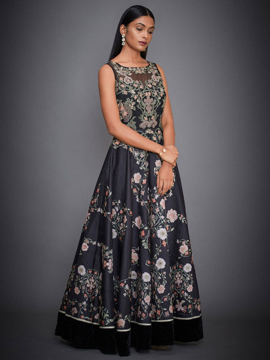 ritu kumar embroidered dress RI Ritu Kumar Black Floral Embroidered Dress