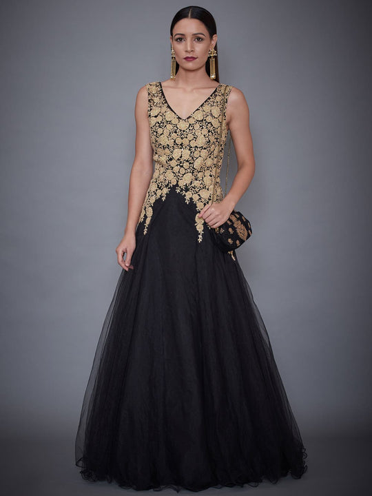 RI Ritu Kumar Black Embroidered Gown Saris and Things RI Ritu Kumar Black Embroidered Gown Saris and Things