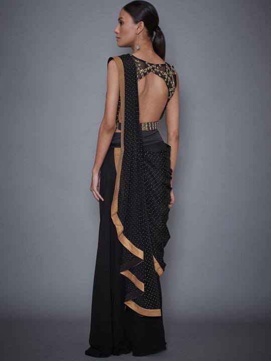 RI-Ritu-Kumar-Black-Embroidered-Pre-Draped-Saree-With-Stitched-Blouse-Back1