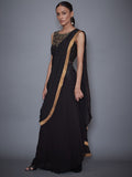 RI-Ritu-Kumar-Black-Embroidered-Pre-Draped-Saree-With-Stitched-Blouse-Side-View1