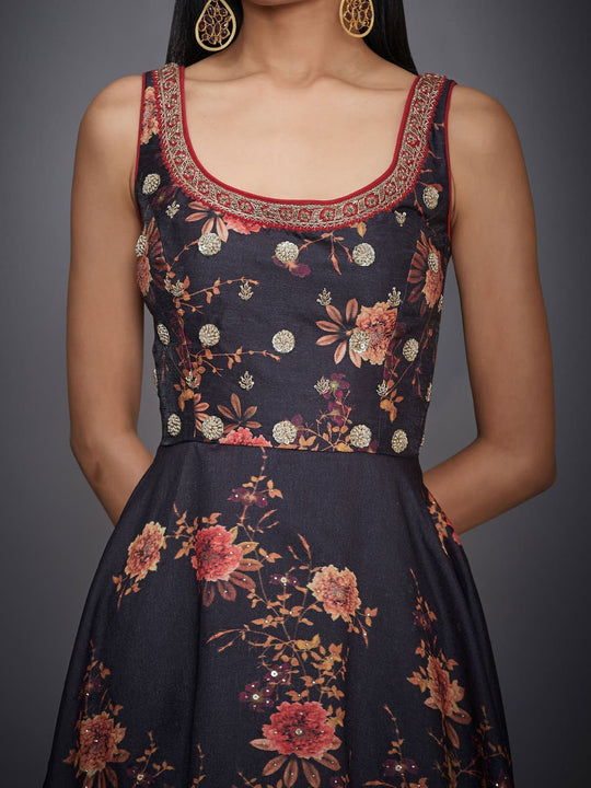 RI Ritu Kumar Black Floral Embroidered Dress RI Ritu Kumar Black Floral Embroidered Dress