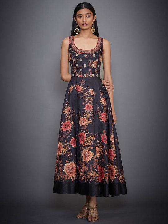 RI Ritu Kumar Black Floral Embroidered Dress RI Ritu Kumar Black Floral Embroidered Dress