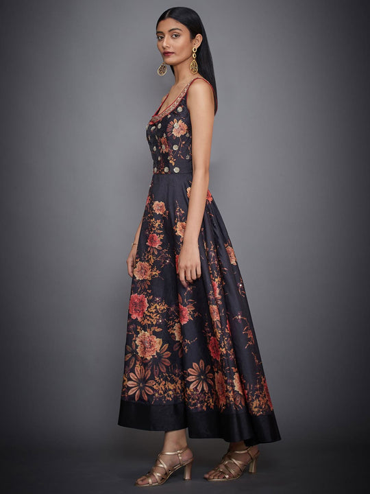 RI Ritu Kumar Black Floral Embroidered Dress RI Ritu Kumar Black Floral Embroidered Dress