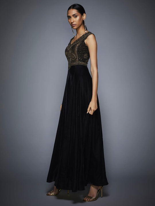 RI-Ritu-Kumar-Black-Gold-Embroidered-Gown-side-view1