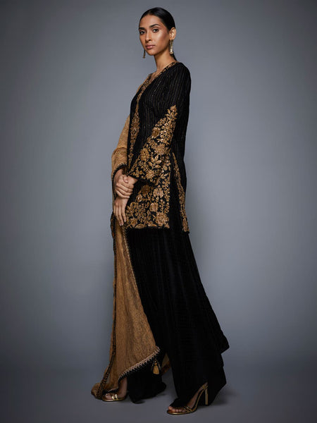 RI Ritu Kumar Black & Gold Embroidered Velvet Suit Set – Saris and Things