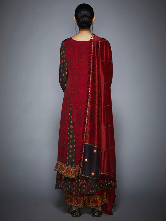 RI-Ritu-Kumar-Brown-And-Brick-Red-Thread-Embroidered-Suit-Back