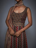 RI-Ritu-Kumar-Brown-Beige-Embroidered-Dress-With-Sash-CloseUp
