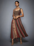 RI-Ritu-Kumar-Brown-Beige-Embroidered-Dress-With-Sash-Complete-View
