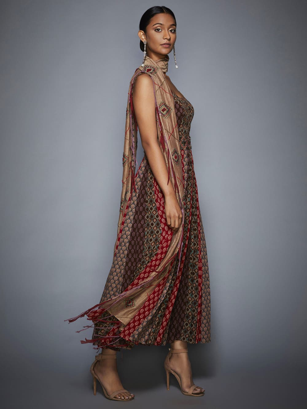 ritu kumar embroidered dress Light Teal Silk Floral Printed & Embroidered Dress Design by Ri Ritu Kumar at Pernia's Pop Up Shop 2026