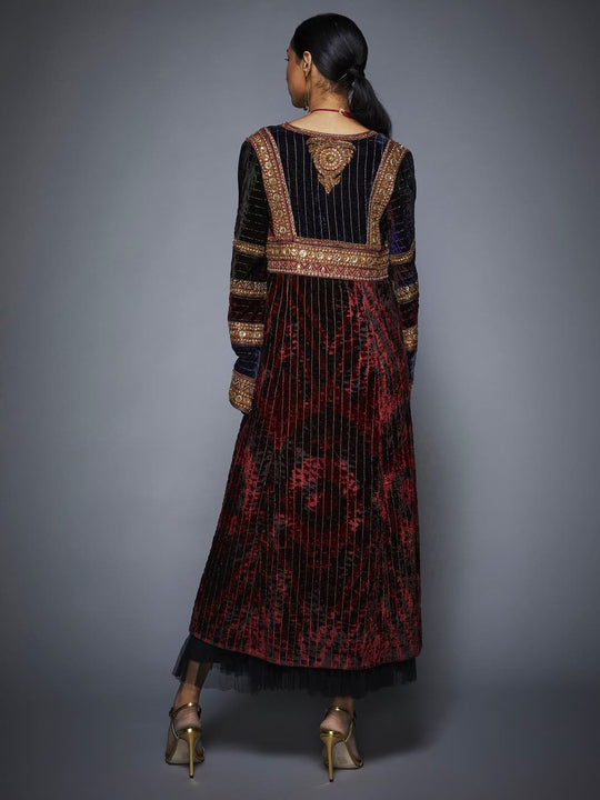 RI Ritu Kumar Burgundy & Black Dress with Embroidered Jacket RI Ritu Kumar Burgundy & Black Dress with Embroidered Jacket