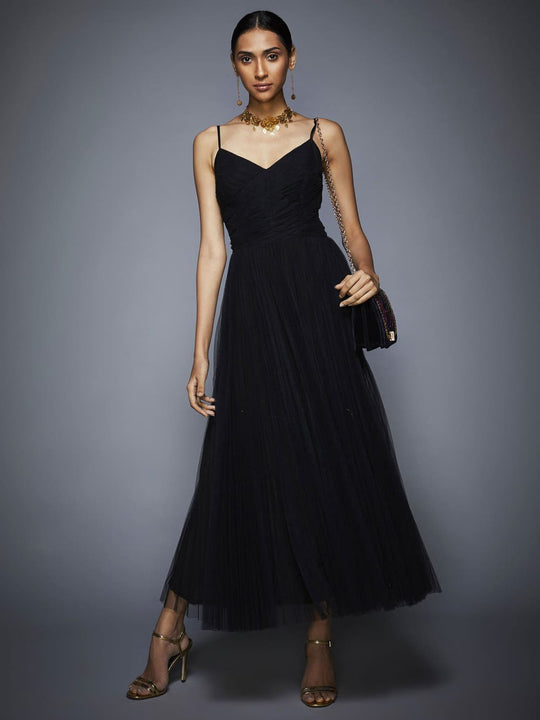 RI Ritu Kumar Burgundy Black Dress with Embroidered Jacket Saris and Things