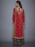 RI-Ritu-Kumar-Burgundy-And-Black-Embroidered-Kurta-With-Dupatta-And-Palazzo-Back