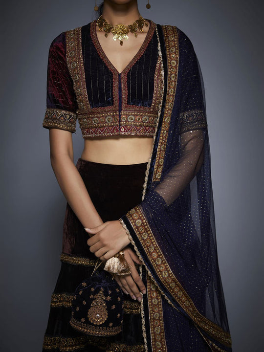 RI-Ritu-Kumar-Burgundy-And-Navy-Velvet-Lehenga-Set-Closeup