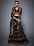 RI-Ritu-Kumar-Burgundy-And-Navy-Velvet-Lehenga-Set-Front-View