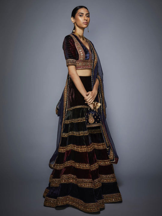 RI-Ritu-Kumar-Burgundy-And-Navy-Velvet-Lehenga-Set-Side-View2