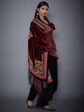 RI-Ritu-Kumar-Burgundy-Embroidered-Velvet-Shawl-Side-View1