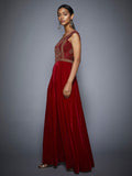 RI-Ritu-Kumar-Burgundy-Gold-Embroidered-Gown-Side-view1