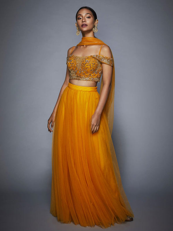 RI Ritu Kumar Burnt Orange Floral Lehenga Set